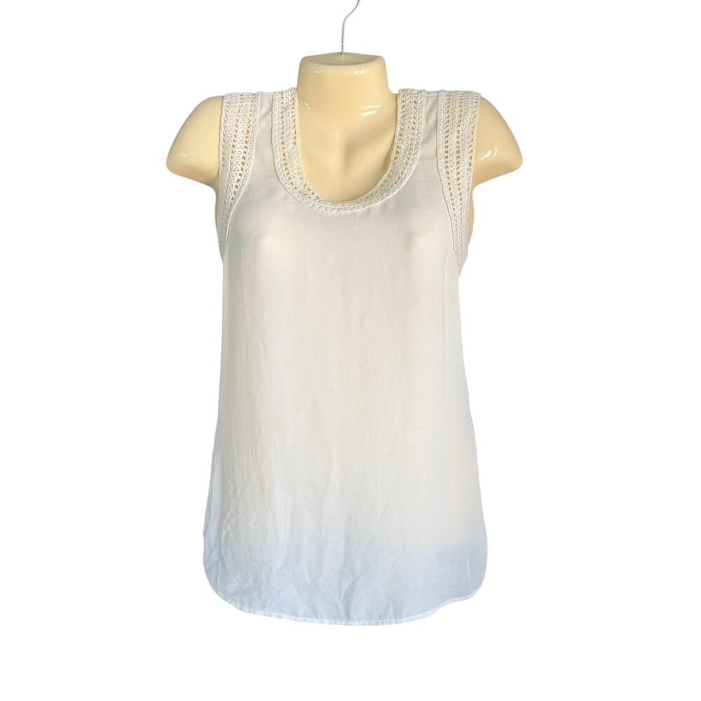 Cabi Ivory Cream Crochet Trim Sleeveless Tunic Tank Top Medium M